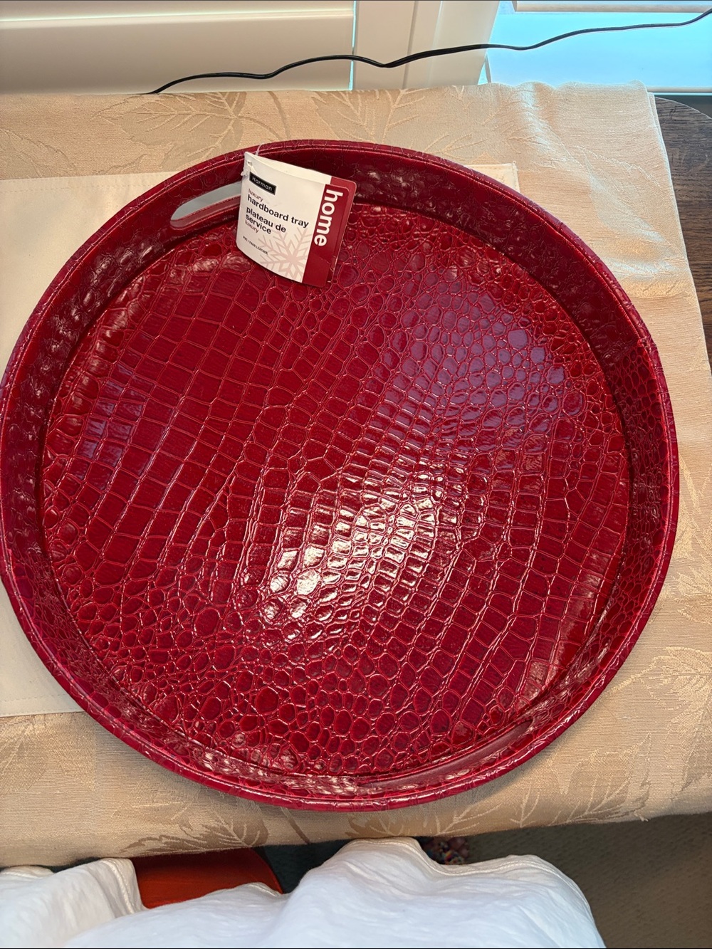 Harman Red Crocodile-Textured Round Serving Tray